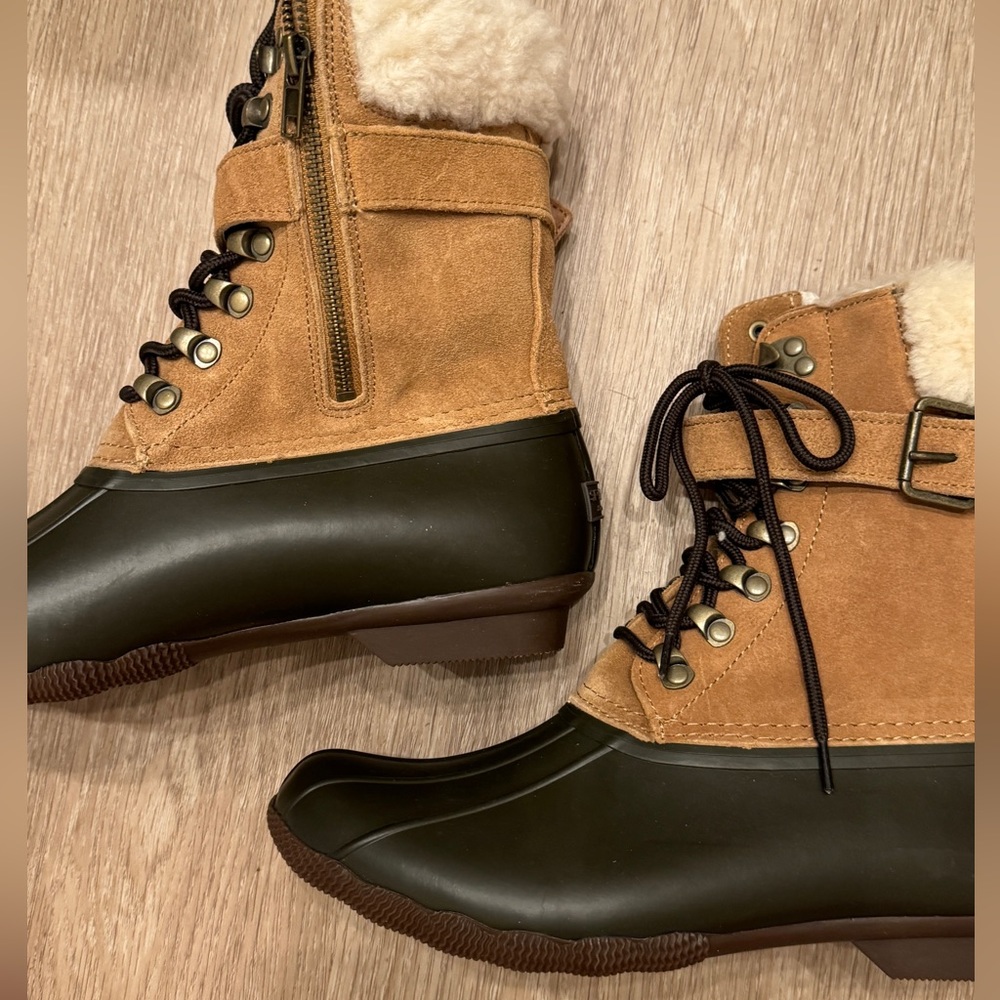 [NEW] Sperry for Jcrew shearwater buckle boots in brown size 8